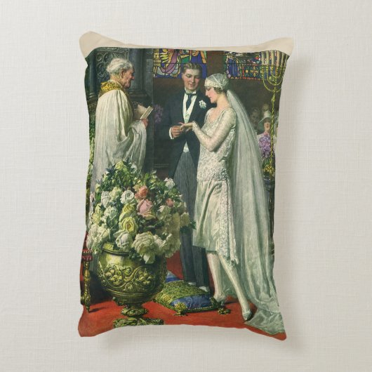 ビンテージウェディング、新郎新婦と（ユダヤ教）メノラー アクセントクッション (裏面(縦))