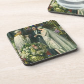 ビンテージウェディング、新郎新婦と(ユダヤ教)メノラー コースター (左側)