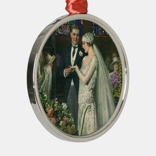 ビンテージウェディング、新郎新婦と（ユダヤ教）メノラー メタルオーナメント (右)