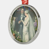 ビンテージウェディング、新郎新婦と（ユダヤ教）メノラー メタルオーナメント (左)