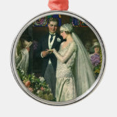 ビンテージウェディング、新郎新婦と（ユダヤ教）メノラー メタルオーナメント (正面)