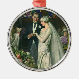 ビンテージウェディング、新郎新婦と（ユダヤ教）メノラー メタルオーナメント