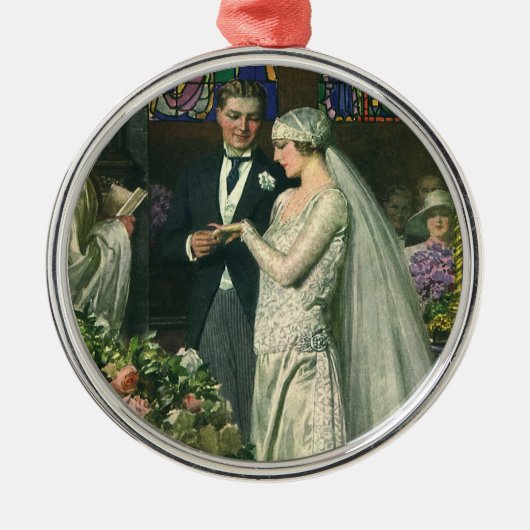 ビンテージウェディング、新郎新婦と（ユダヤ教）メノラー メタルオーナメント (正面)