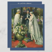 ビンテージウェディング、新郎新婦と（ユダヤ教）メノラー 招待状 (正面/裏面)