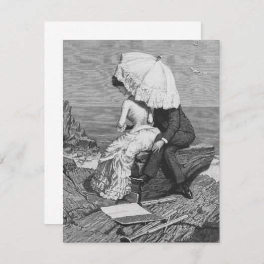 ビンテージウェディング, 海辺の新婚夫婦 招待状 (正面/裏面)