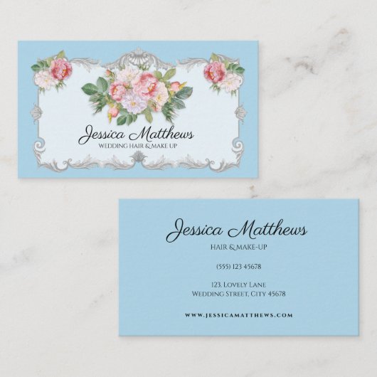 ビンテージウエディングヘアメイクアップバラブルーフローラ 名刺 (正面/裏面)