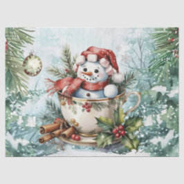 ビンテージウォーターカラーデコパージュクリスマススノーマン 薄葉紙