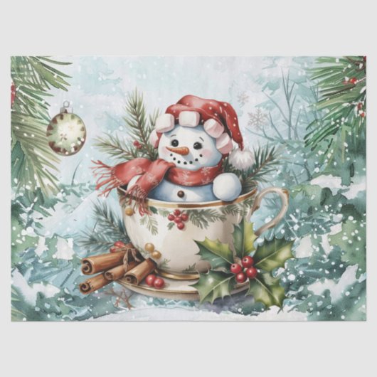 ビンテージウォーターカラーデコパージュクリスマススノーマン 薄葉紙 (正面)
