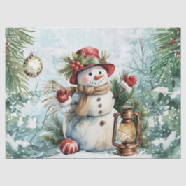 ビンテージウォーターカラーデコパージュクリスマススノーマン 薄葉紙