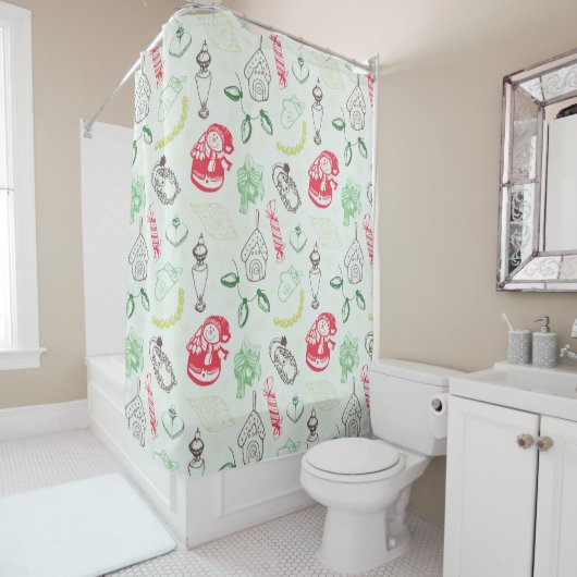 ビンテージカラフルクリスマス雪だるま シャワーカーテン (インサイチュ)