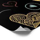 ビンテージカラーハートパターン – 黒い背景 ポスター (角)