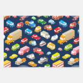 ビンテージカーとトラックのダークブルー  ラッピングペーパーシート (正面2)