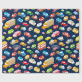 ビンテージカーとトラックのダークブルー  ラッピングペーパー (フラット)