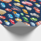 ビンテージカーとトラックのダークブルー  ラッピングペーパー (角)