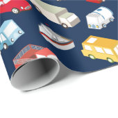 ビンテージカーとトラックのダークブルー  ラッピングペーパー (ロールコーナー)