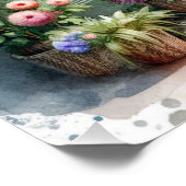ビンテージカーと魅力的な花屋の水彩画 ポスター (コーナー)