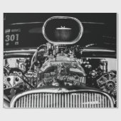 ビンテージカーエンジンのグレースケール撮影 ラッピングペーパー (フラット)