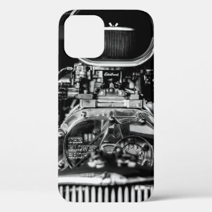 ビンテージカーエンジンのグレースケール撮影 iPhone 12ケース