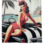 ビンテージカークラシックのピンアップ シャワーカーテン (正面)