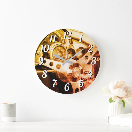 ビンテージカーセピアステアリングホイールメーターゲージ ラージ壁時計 (ホーム)