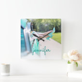 ビンテージカーミントグリーンハイヒールレトロガール スクエア壁時計 (ホーム)