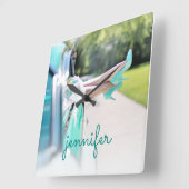 ビンテージカーミントグリーンハイヒールレトロガール スクエア壁時計 (傾斜)