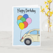 ビンテージカー及びバルーカラフルンスケッチ誕生日 カード (黄色い花)