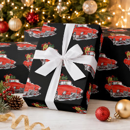 ビンテージカー、ギフト、サンタクロースのクリスマス ラッピングペーパー