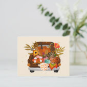 ビンテージカー、感謝祭トルコと秋の格言 ポストカード (スタンド正面)