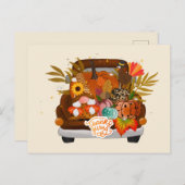 ビンテージカー、感謝祭トルコと秋の格言 ポストカード (正面/裏面)