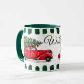 ビンテージカー（木のモノグラム付）ブラックレッドグリーンマグ マグカップ (正面左)