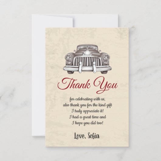 ビンテージカー,誕生日,ベビーシャワー,サンキューカード サンキューカード (正面)