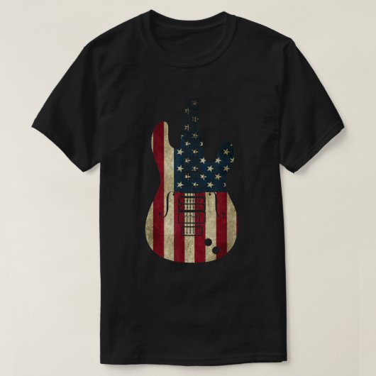 ビンテージギター アメリカ国旗 愛国心 7月4日 Tシャツ (デザイン正面)