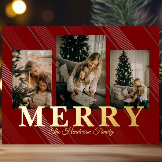 ビンテージギンガム クラシック 3 枚の写真 ホリデー カード