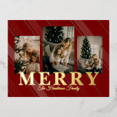 ビンテージギンガム クラシック 3 枚の写真 ホリデー カード (正面)