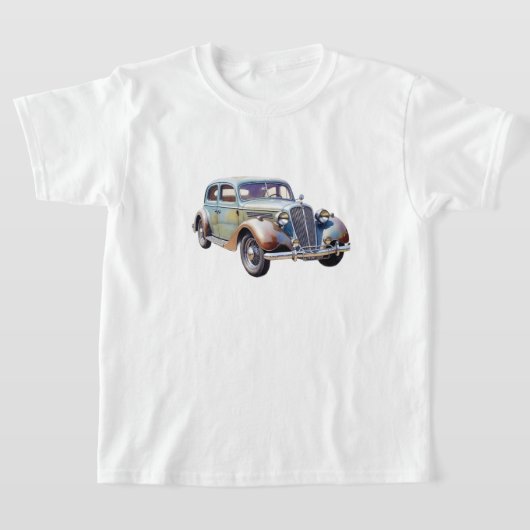 ビンテージクラシックカーの水彩画イラスト Tシャツ (レイダウン)