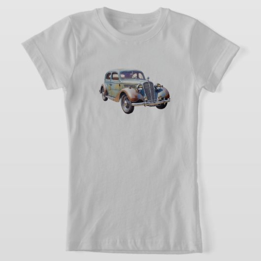 ビンテージクラシックカーの水彩画イラスト Tシャツ (レイダウン)
