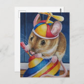 ビンテージクリスマスおもちゃマウスが水彩画に登場 ポストカード (正面/裏面)