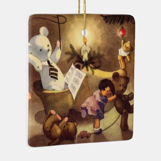 ビンテージクリスマスおもちゃ、ダンシングドール、テディベア セラミックオーナメント (右)