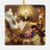 ビンテージクリスマスおもちゃ、ダンシングドール、テディベア セラミックオーナメント (正面)