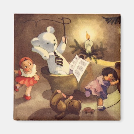 ビンテージクリスマスおもちゃ、ダンシングドール、テディベア マグネット (正面)