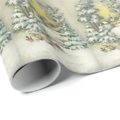 ビンテージクリスマスかわいらし教会パインツリーフォレスト ラッピングペーパー (ロールコーナー)