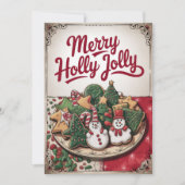 ビンテージクリスマスと雪だるまと木のクッキー シーズンカード (正面)