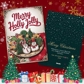 ビンテージクリスマスと雪だるまと木のクッキー シーズンカード