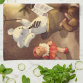 ビンテージクリスマスのおもちゃ、ダンシングドール、テディベア キッチンタオル (折り畳み)