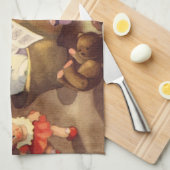 ビンテージクリスマスのおもちゃ、ダンシングドール、テディベア キッチンタオル (四つ折り)