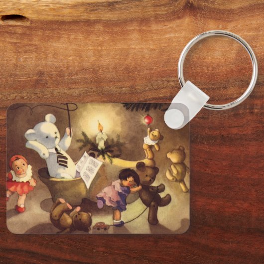 ビンテージクリスマスのおもちゃ、踊る人形、テディベア キーホルダー (正面)