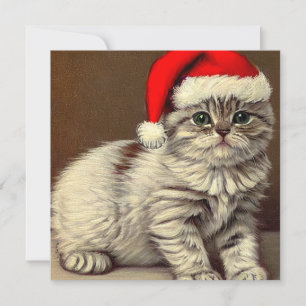 ビンテージクリスマスのかわいい猫 サンタ帽をかぶる シーズンカード