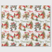 ビンテージクリスマスのエルフとキノコ ラッピングペーパー (フラット)