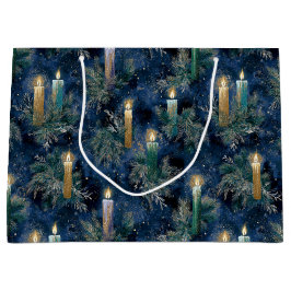 ビンテージクリスマスのキャンドルのあたたかな輝き ラージペーパーバッグ